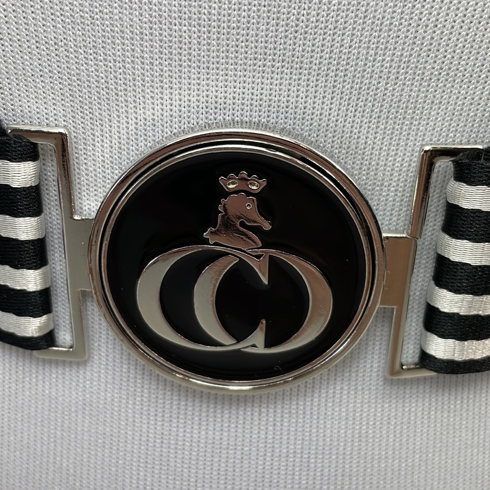 FIOCCHI ITALY Black and white striped fabric belt, adjustable waist - Picture 2 of 7